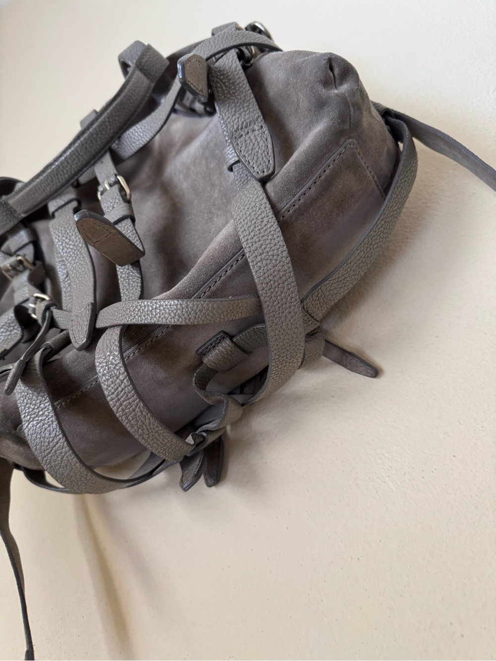 Alexander Wang Kirsten Satchel Bag Suede Leather Grey Shoulder Strap Tote - Picture 9 of 12